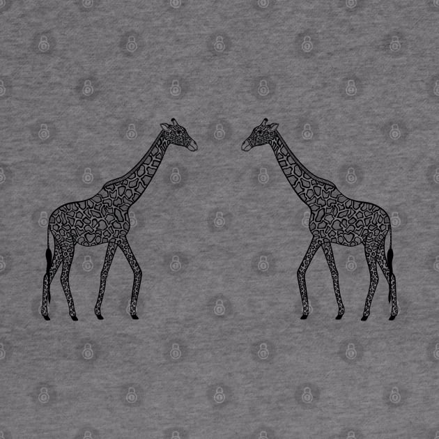 Giraffes in Love - cute animal ink art - on light colors by Green Paladin